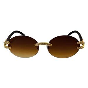 6114 | Gold/Brown Oval Lens Bling Sunglasses